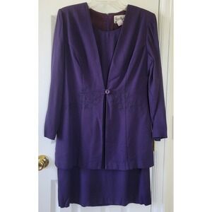 Sheri Martin NY Dress Size 12 Dark Blue Embroidered Longsleeve Vintage